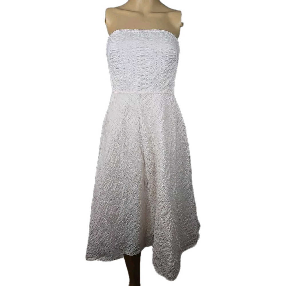 J. Crew Factory Strapless Textured Midi Dress in Pale Pink